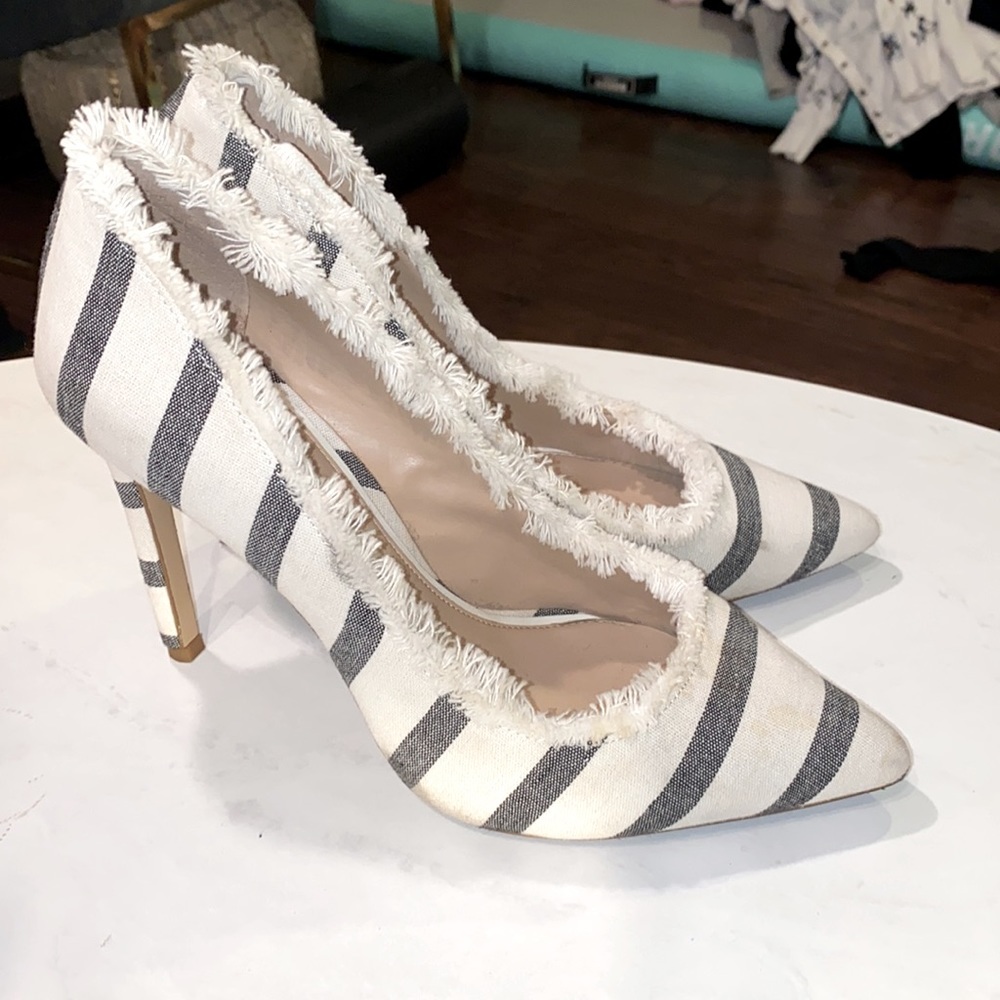 Gianni Bini Black and White Striped Heels